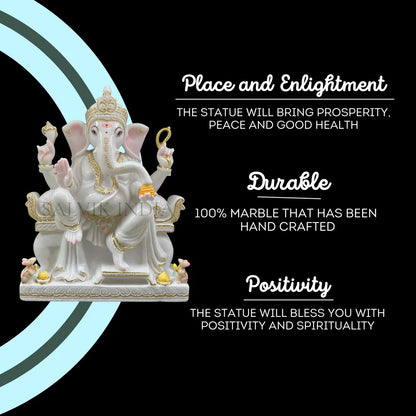 Vinayagar Statue in Marble – Handcrafted White Marble Ganesh Idol for Home & Temple