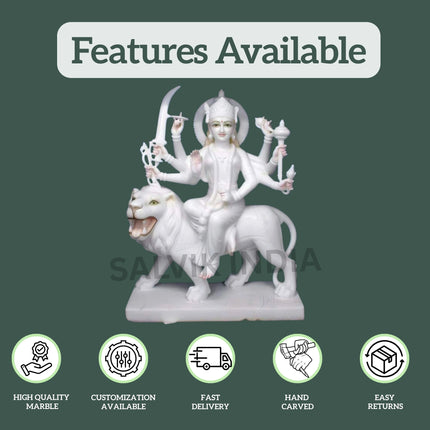 Maa Durga Marble Statue – Handicraft Durga Mata Marble Idol for Home & Temple