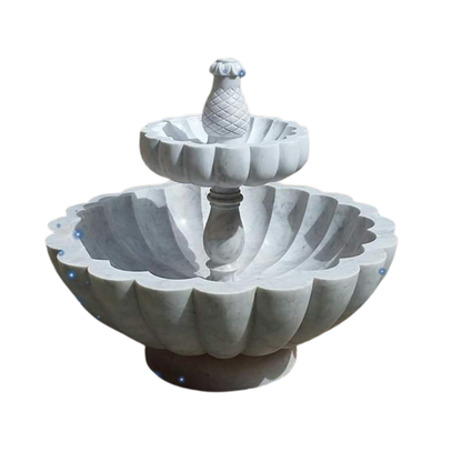 White Marble Round Base Fountain 5ft for Garden & Outdoor Decor