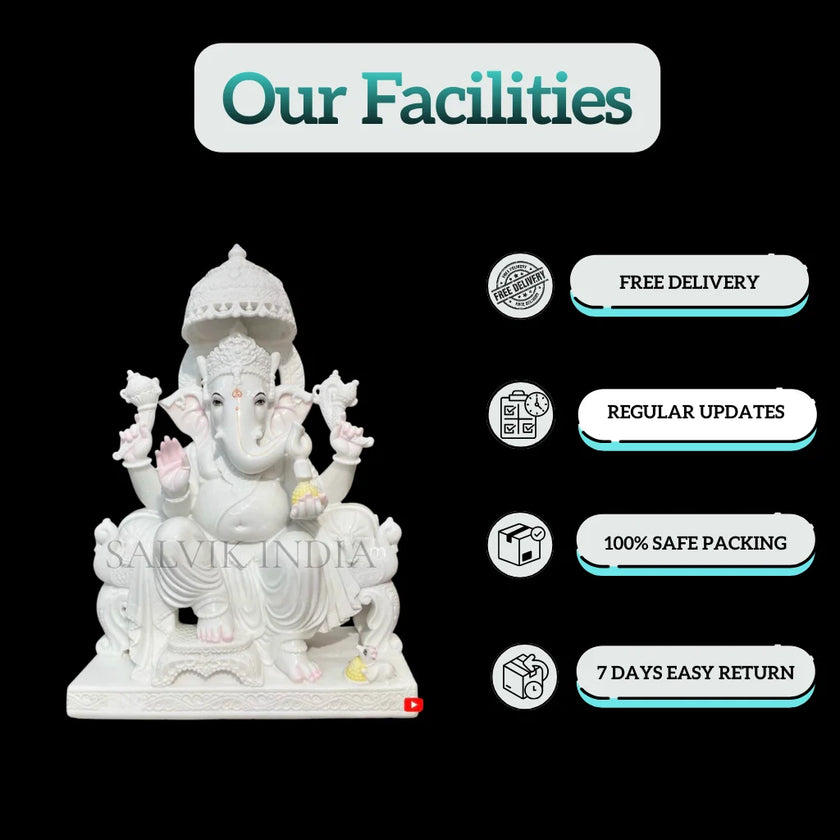 Ganpati Marble Statue – Hand-Carved White Vietnam Marble Ganesh Ji Idol