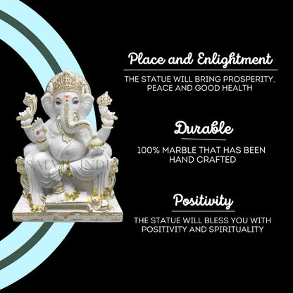 Ganpati Marble Murti – Pure White Handcrafted Ganpati Idol