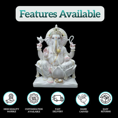 Ganpati Marble Idol – Pure White Vietnam Marble Ganesh Ji Murti