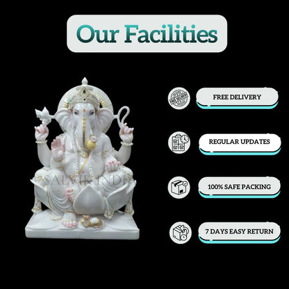 Ganpati Marble Idol – Pure White Vietnam Marble Ganesh Ji Murti