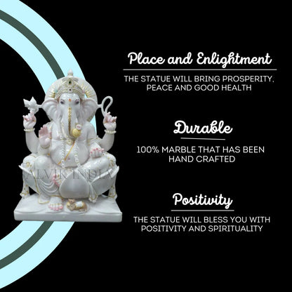 Ganpati Marble Idol – Pure White Vietnam Marble Ganesh Ji Murti