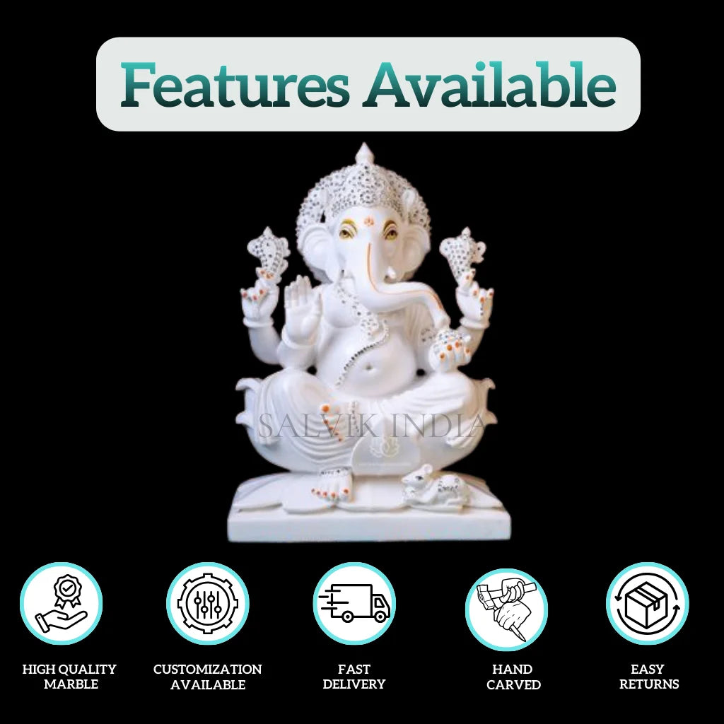 Ganesh Idol in Marble – Handcrafted Ganpati Murti for Home & Temple