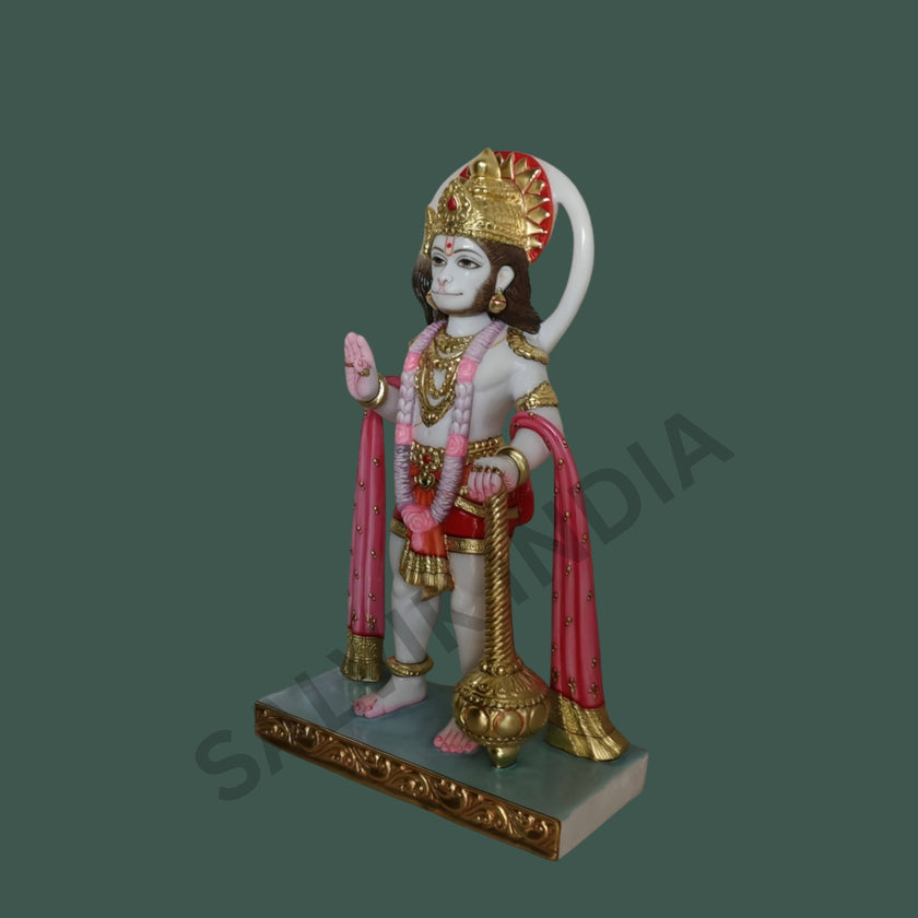 Hanuman Idol for Home – Handcrafted Makrana Marble Hanuman Murti