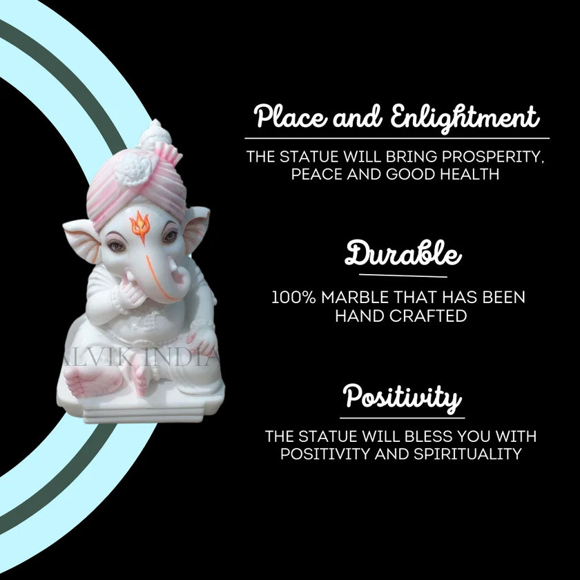 White Marble Ganesh Murti 2 Feet – Hand Carved Marble Ganesha