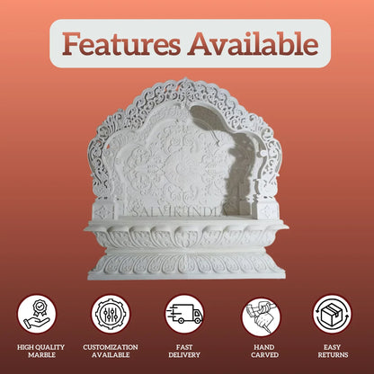 White Marble Mandir Design with Elegant Carving for Home Temple