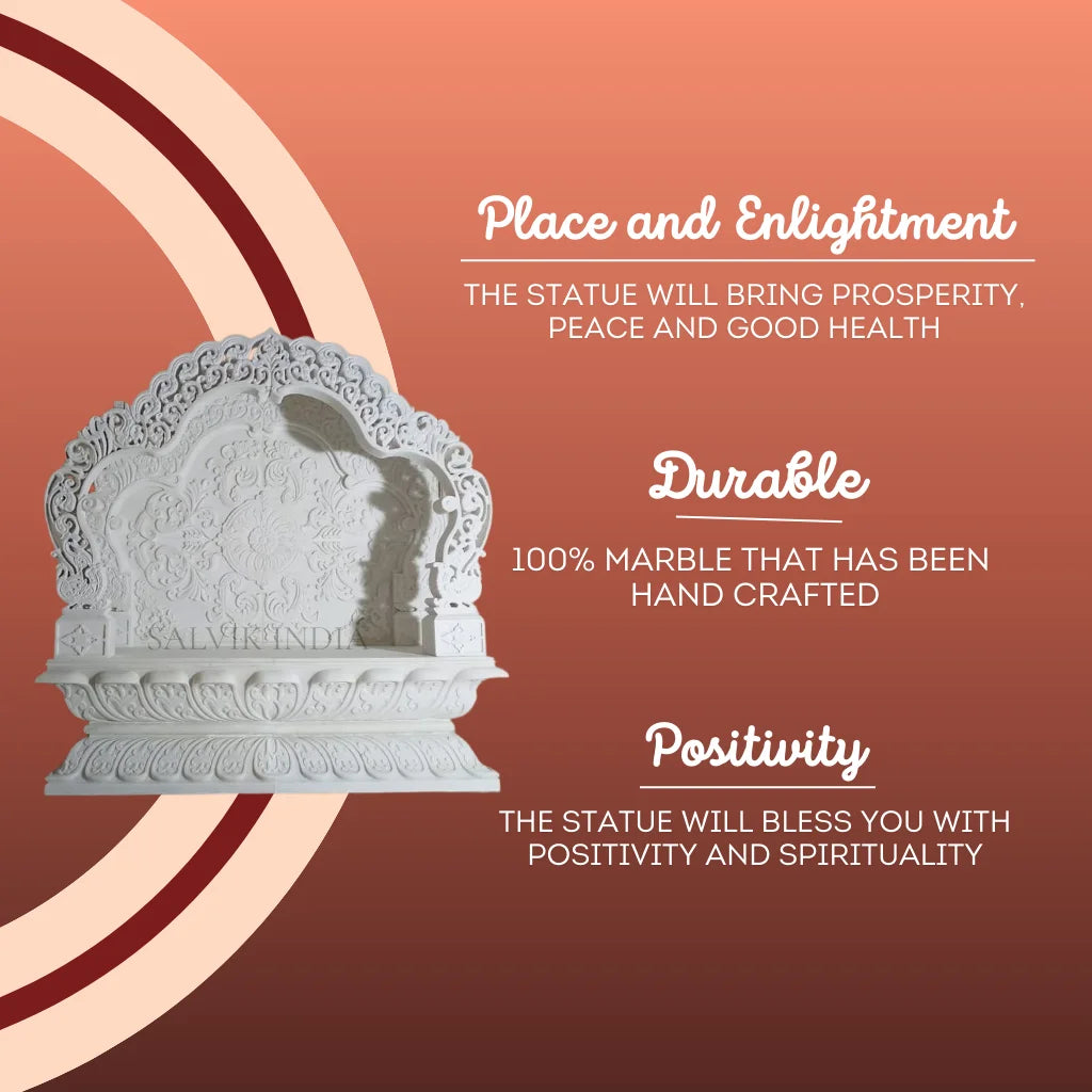 White Marble Mandir Design with Elegant Carving for Home Temple