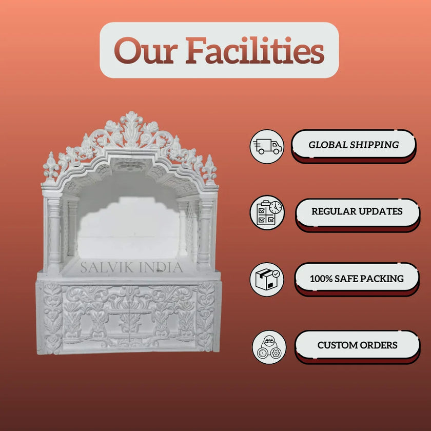 Small White Marble Mandir with Clean Traditional Finish