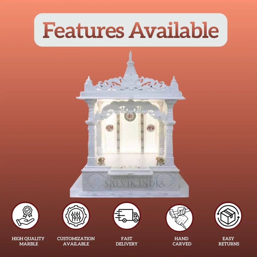 Premium Makrana Marble Mandir with Ornamental Carving