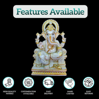 Bhagwan Ganesha Ji Statue in White Marble