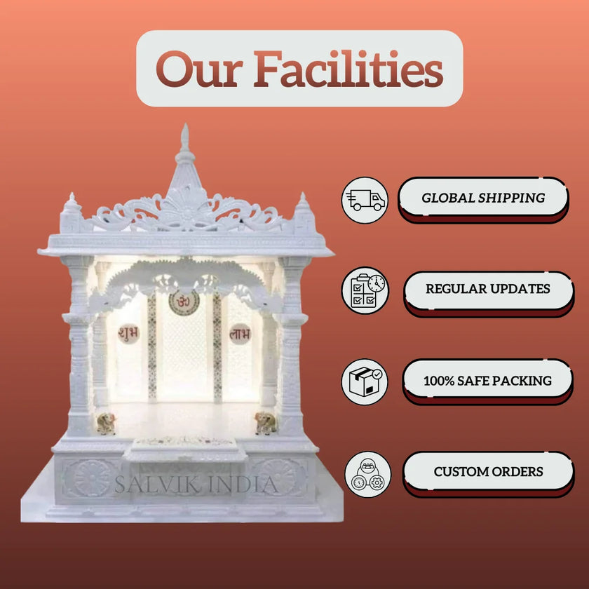 Premium Makrana Marble Mandir with Ornamental Carving