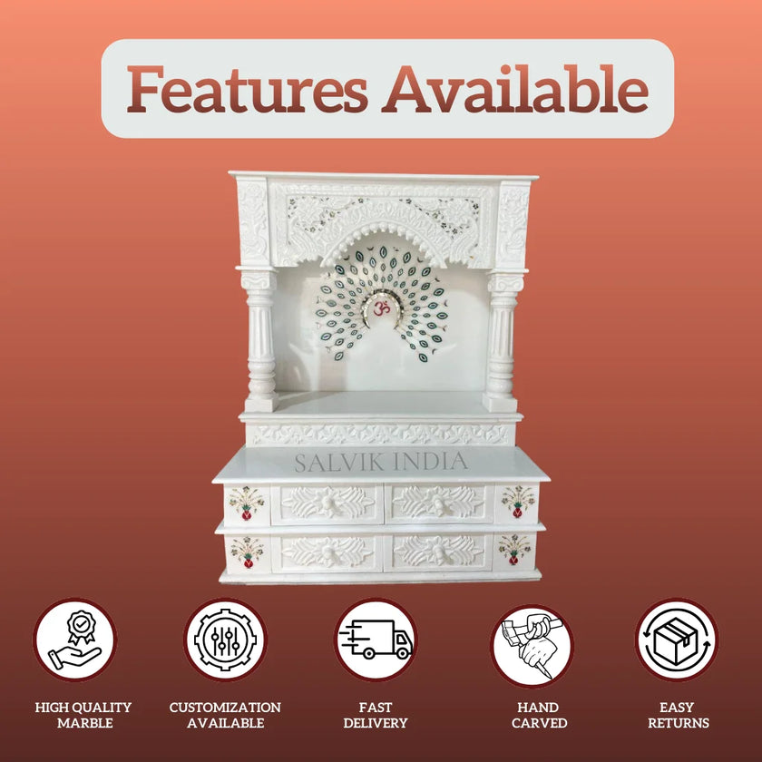 Heritage Style Marble Pooja Mandir with Pillars