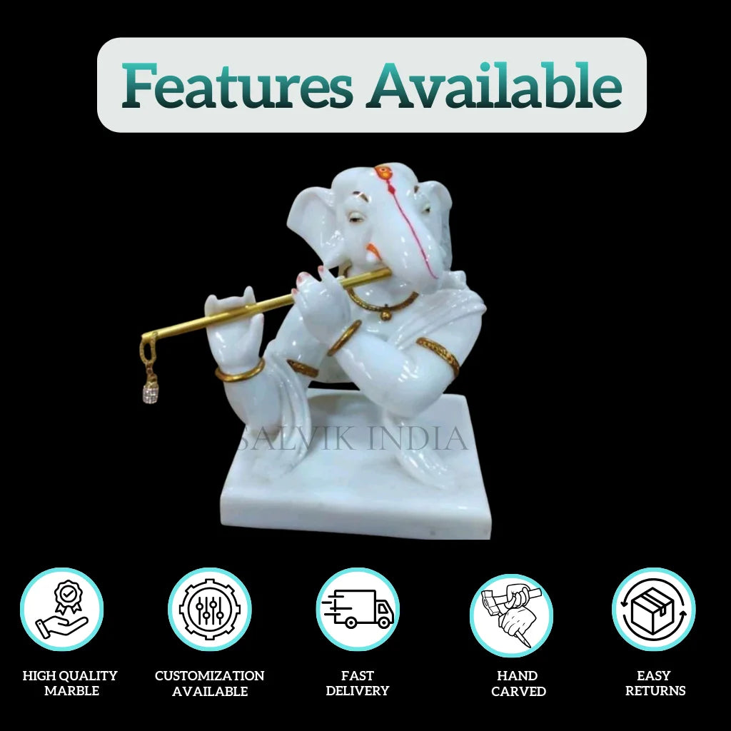 Marble Ganesh Murti 1 Feet – Handcrafted White Marble Ganpati Idol for Home & Temple
