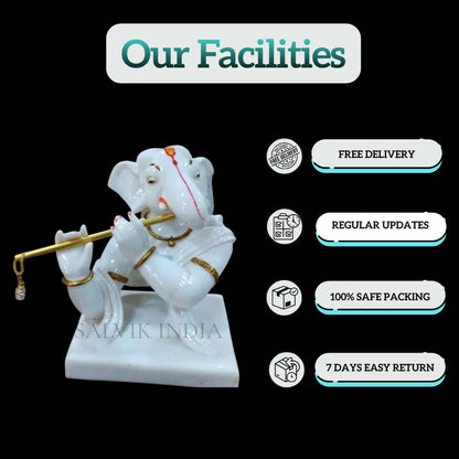 Marble Ganesh Murti 1 Feet – Handcrafted White Marble Ganpati Idol for Home & Temple