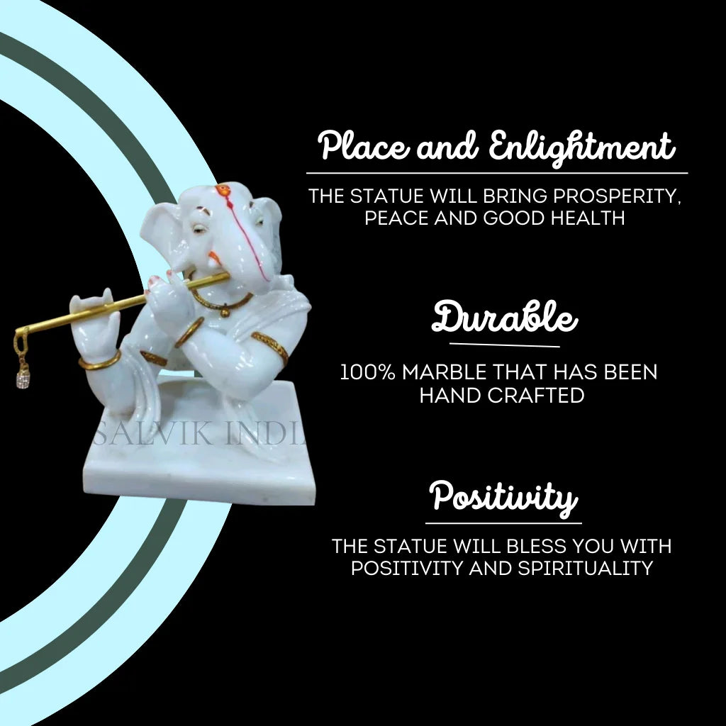 Marble Ganesh Murti 1 Feet – Handcrafted White Marble Ganpati Idol for Home & Temple