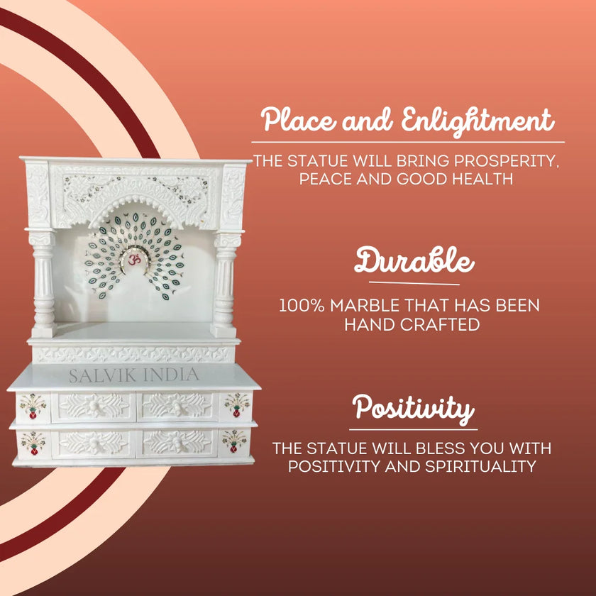 Heritage Style Marble Pooja Mandir with Pillars