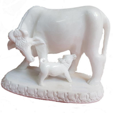 Traditional Cow and Calf Marble Statue for Pooja & Vastu