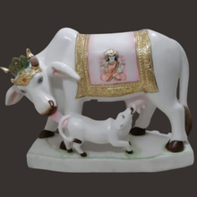 Handcrafted Marble Cow and Calf Idol for Home & Temple