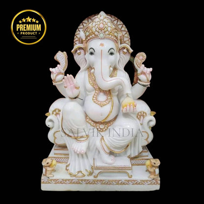 Premium White Marble Ganesh Sculpture