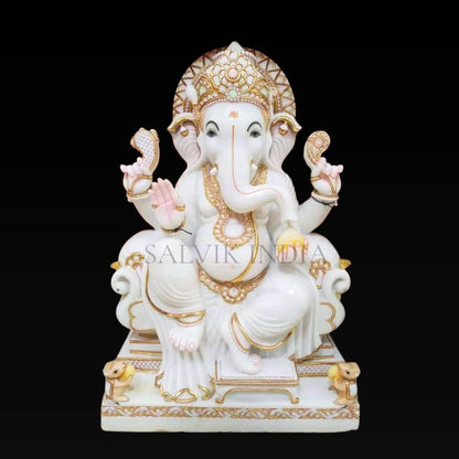 Premium White Marble Ganesh Sculpture