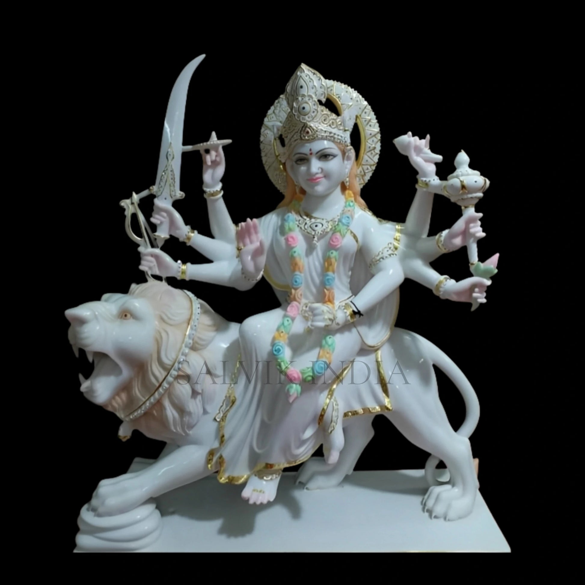 Handcrafted Durga Maa Marble Idol for Home Temple made from Makrana Marble