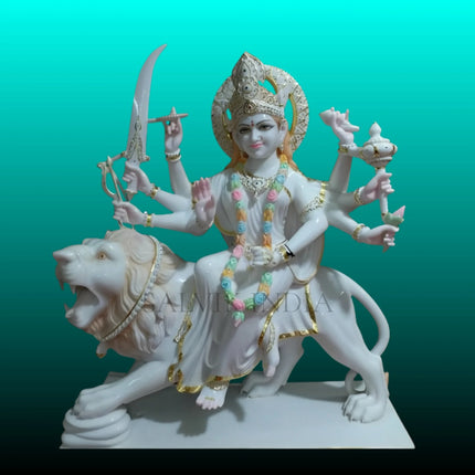 Handcrafted Durga Maa Marble Idol for Home Temple made from Makrana Marble