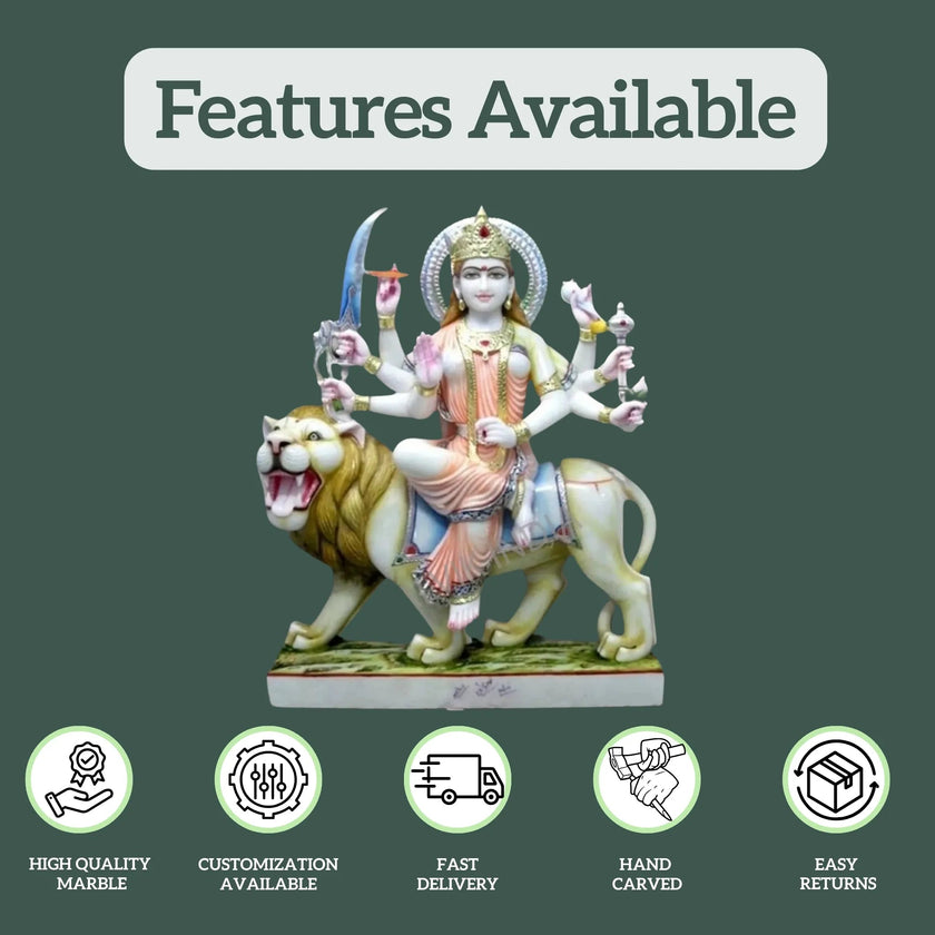 Durga Marble Idol Side View – Premium Hand-Carved Statue