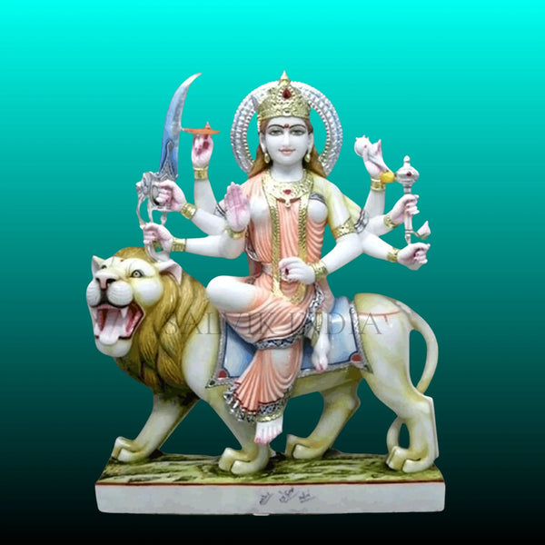 Durga Marble Idol Front View – Handcrafted Marble Statue