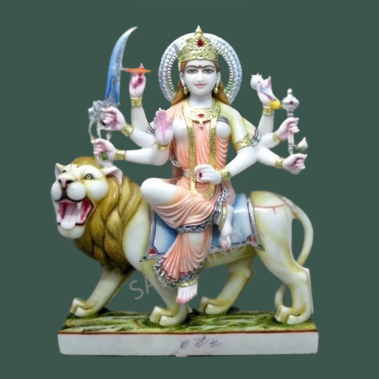 Durga Marble Idol Front View – Handcrafted Marble Statue