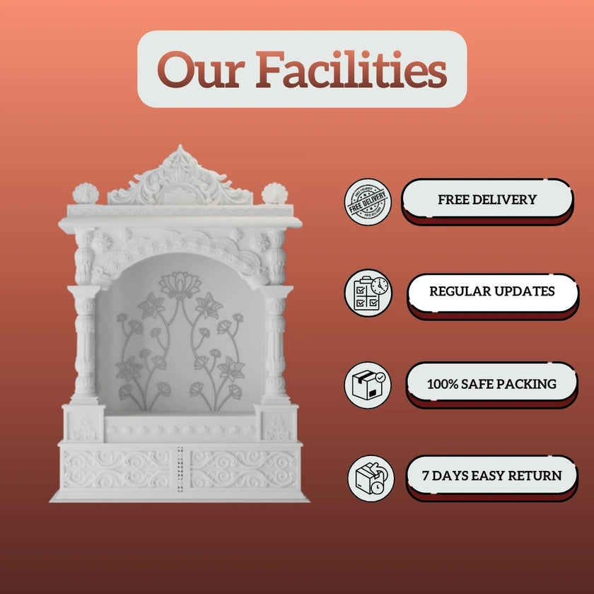 Carved White Marble Temple – Handcrafted Designer Marble Mandir for Home