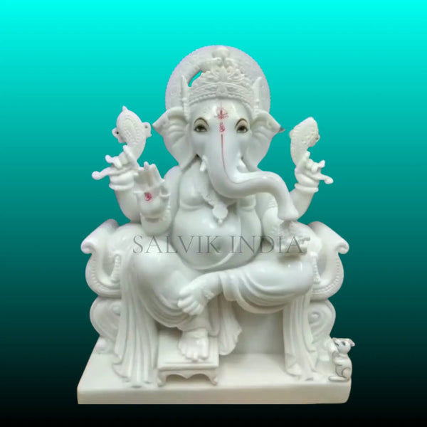 Ganpati Murti Marble – Handcrafted White Marble Ganesh Idol for Home and Temple
