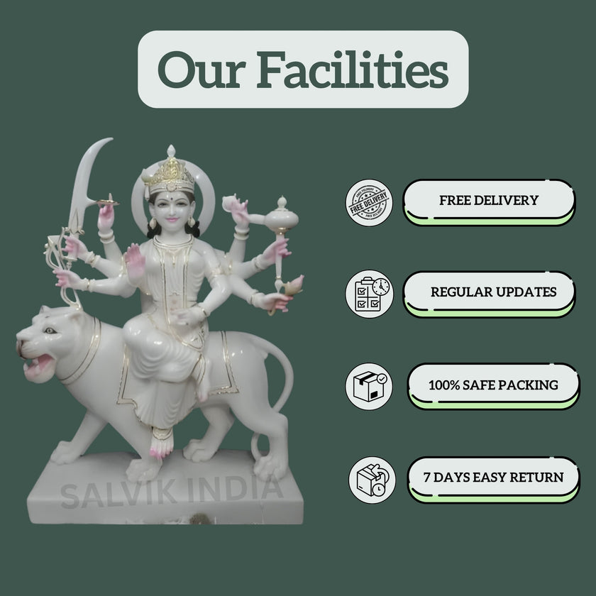 Handcrafted Marble Murti of Maa Durga marble statue with lion and trishul