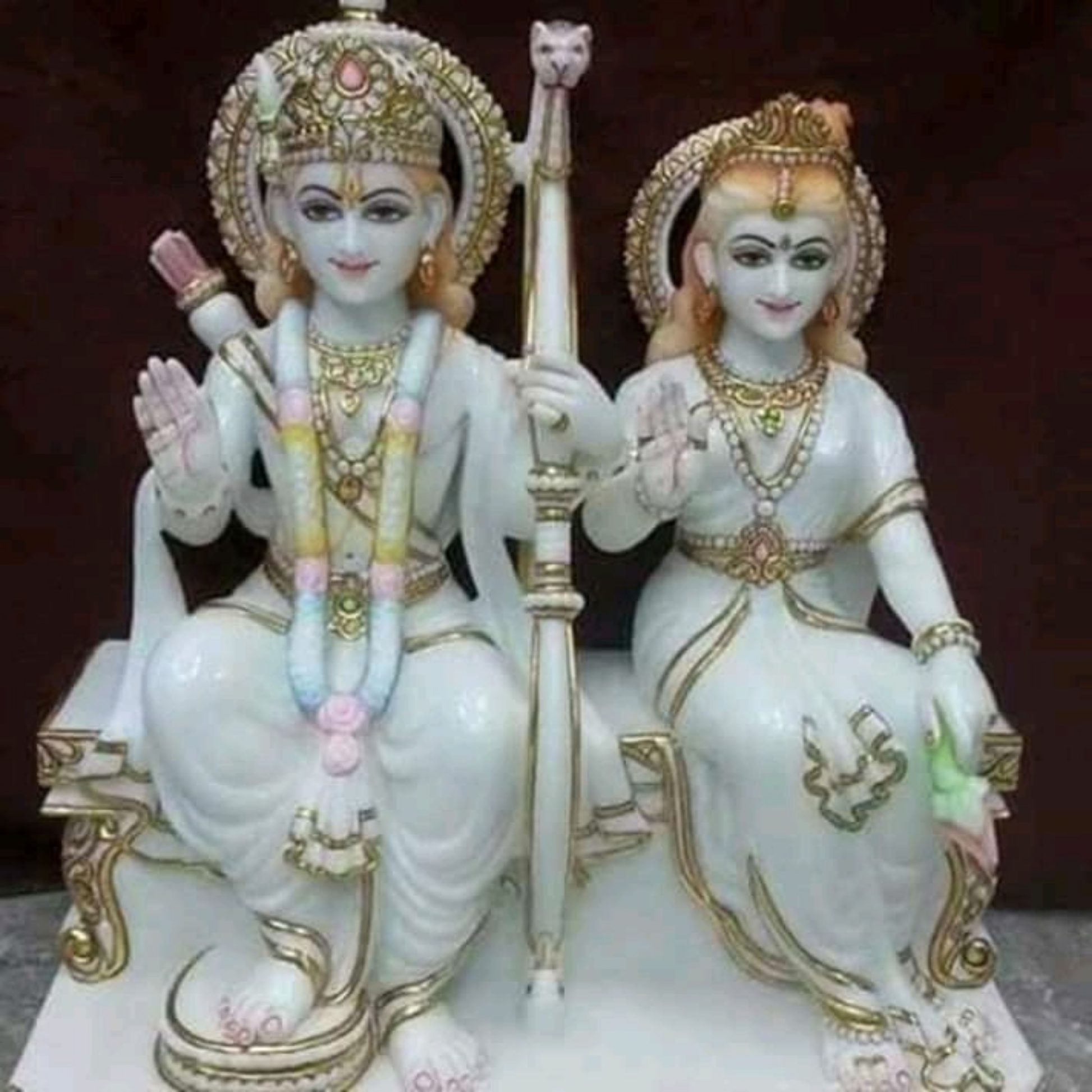Handcrafted Makrana Marble Ram Sita Murti for Home Temple
