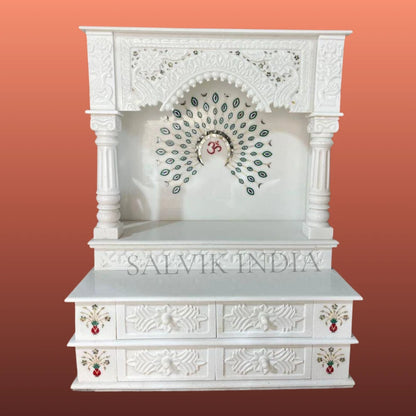 Heritage Style Marble Pooja Mandir with Pillars