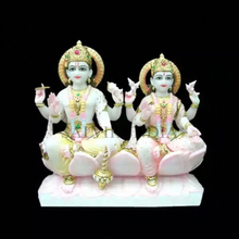 Marble Laxmi Narayan Sculpture – Handcrafted Vishnu Lakshmi Artwork