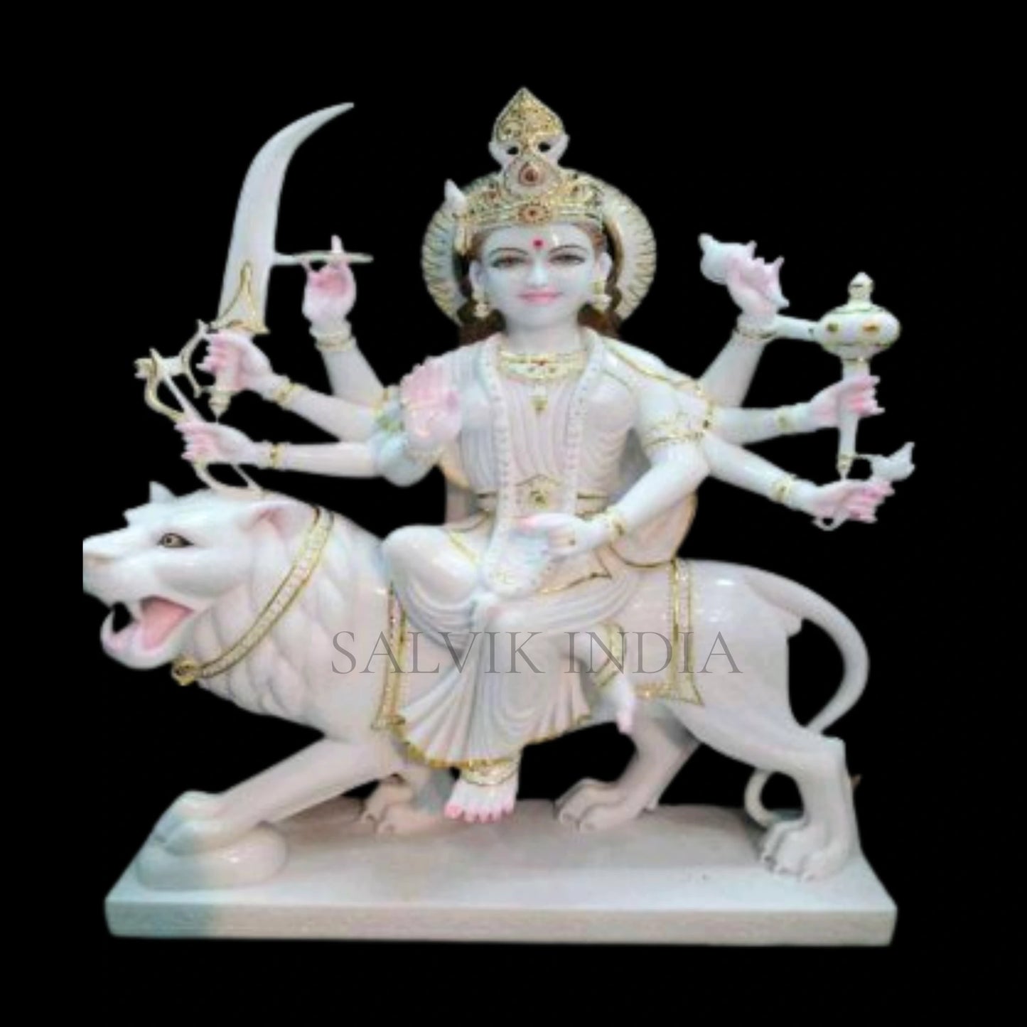 Handcrafted Maa Sherawali Marble Murti for Home Pooja