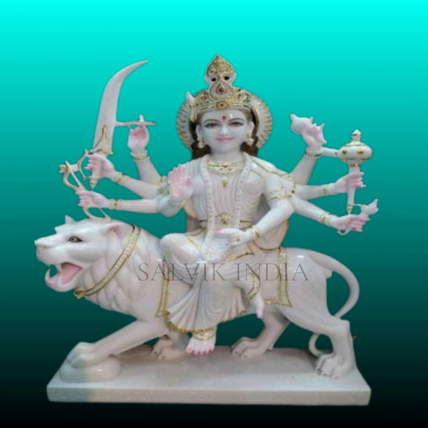 Handcrafted Maa Sherawali Marble Murti for Home Pooja