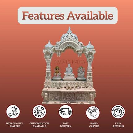 Traditional marble mandir carving detail handcrafted pooja temple design