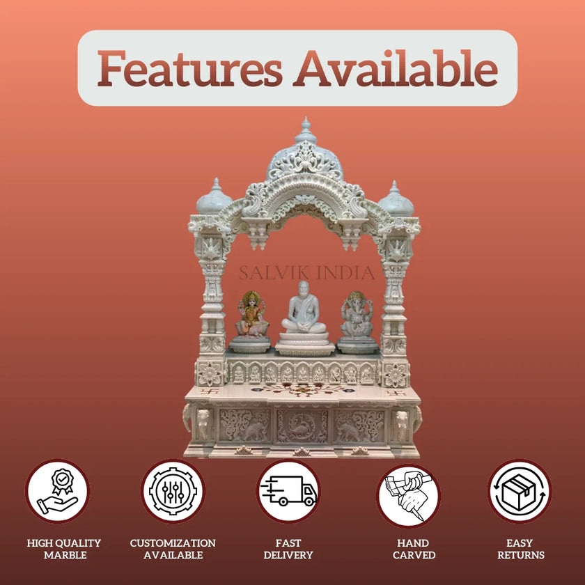 Traditional marble mandir carving detail handcrafted pooja temple design