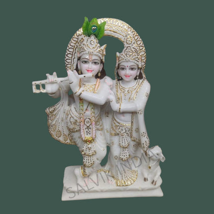 Radha Krishna Jugal Marble Statue with Cow – Handcrafted Marble Idol