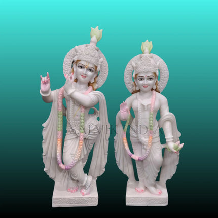 Handcrafted Radha Krishna Murti in Makrana Marble for home temple