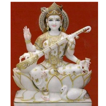 Maa Saraswati Marble Murti | Handcrafted Goddess of Wisdom Idol for Home Temple