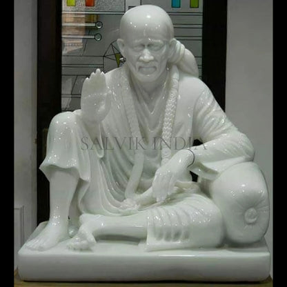 Sai Baba Idol Marble – Handcrafted White Marble Murti for Home & Temple