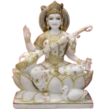 Maa Saraswati Marble Murti | Handcrafted Goddess of Wisdom Idol for Home Temple