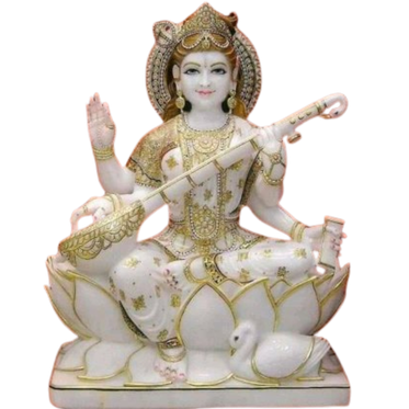 Maa Saraswati Marble Murti | Handcrafted Goddess of Wisdom Idol for Home Temple