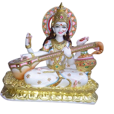 Saraswati Mata marble murti handcrafted in white marble