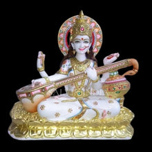 Saraswati Mata marble murti handcrafted in white marble