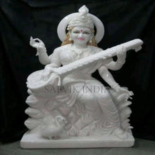 Handcrafted Saraswati marble idol in white marble